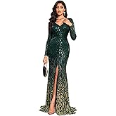 TOLEEN Women's Formal Sequin Bodycon Long Sleeve Prom Dresses Elegant Evening Party Maxi Dresses