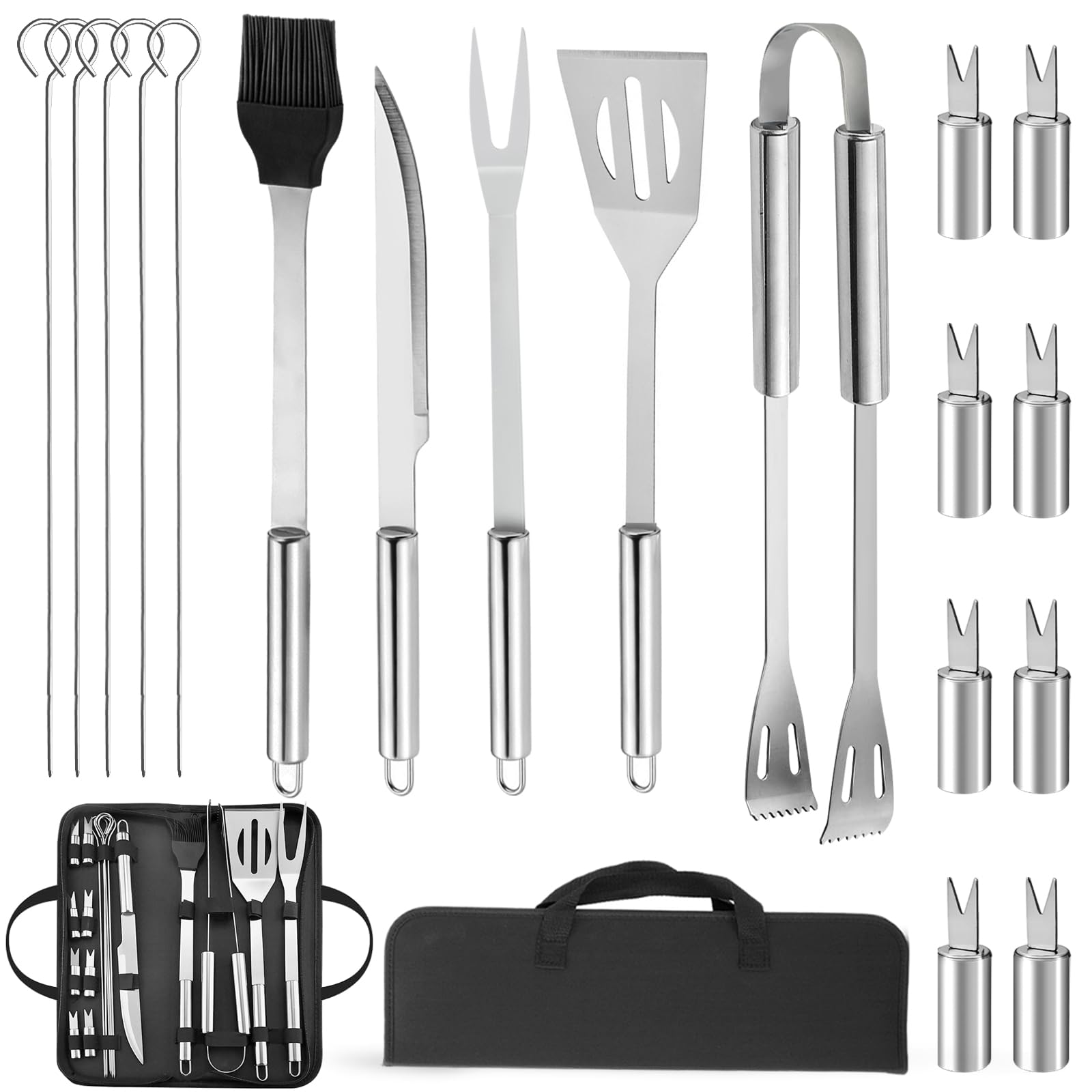 19Pcs Professional BBQ Grill Tool Set, Stainless Steel Barbecue Accessories Kit with Case - Portable BBQ Utensils for Outdoor Camping, Backyard Cooking | Ideal BBQ Gift for Men Dad Him
