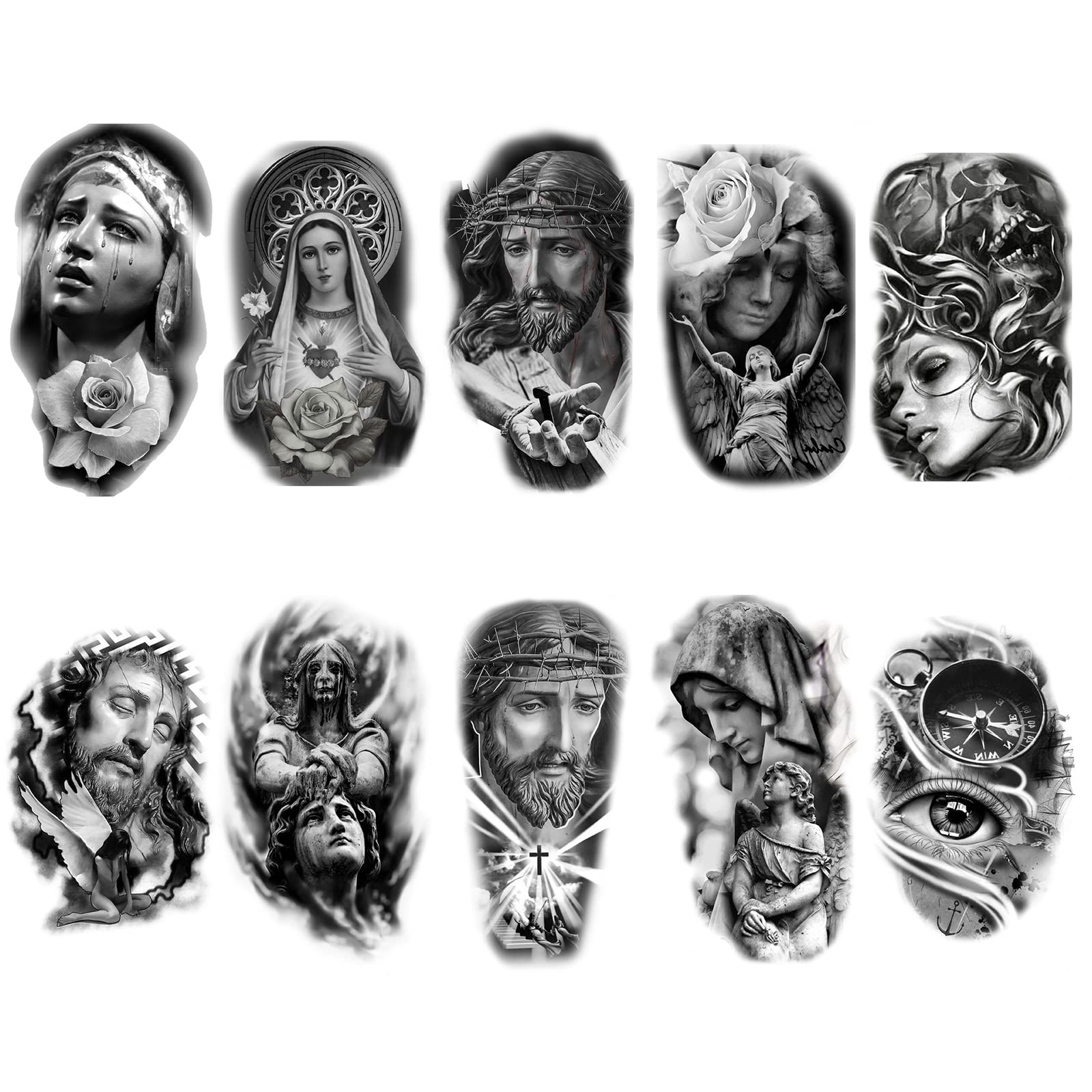 Roarhowl Temporary tattoo women men temporary tattoos Black Gray Large tattoo Jesus angel 3D realism Easter tattoo Tattoo Sleeves (Design 3)