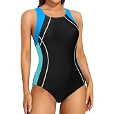 ATTRACO Womens One Piece Swimsuit Athletic Bathing Suits Training Swimwear | Lap Swimwear, Racerback, Built-in Bra, Chlorine Resistant, Tummy Control, Color Block, Competitive, Modest, Sports
