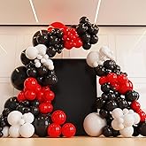 Red and Black Balloons,132pcs Red Black and White Balloons Garland Arch Kit with Different Size for Birthday, Wedding, Graduation, Racing Car Poker Card Supplies Decorations