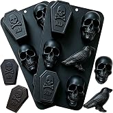 2 Pack Large Halloween Silicone Molds, 3D Skull Coffin Crow Shape Chocolate Candy Cake Baking Silicone Molds Halloween Soap Jello Candle Wax Melt Epoxy Resin Molds for Halloween Party Decor DIY Craft