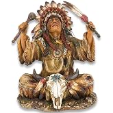 United Cutlery Native American Chief Resin Sculpture | Beautiful Home Decor | Exquisite Details | Plains Indian Culture | Vibrantly Colored Polyresin | Dimensions 10" H x 8 3/4" W x 9" D