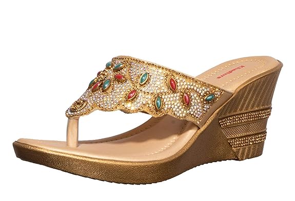 Women Gold Ethnic Heel Sandal