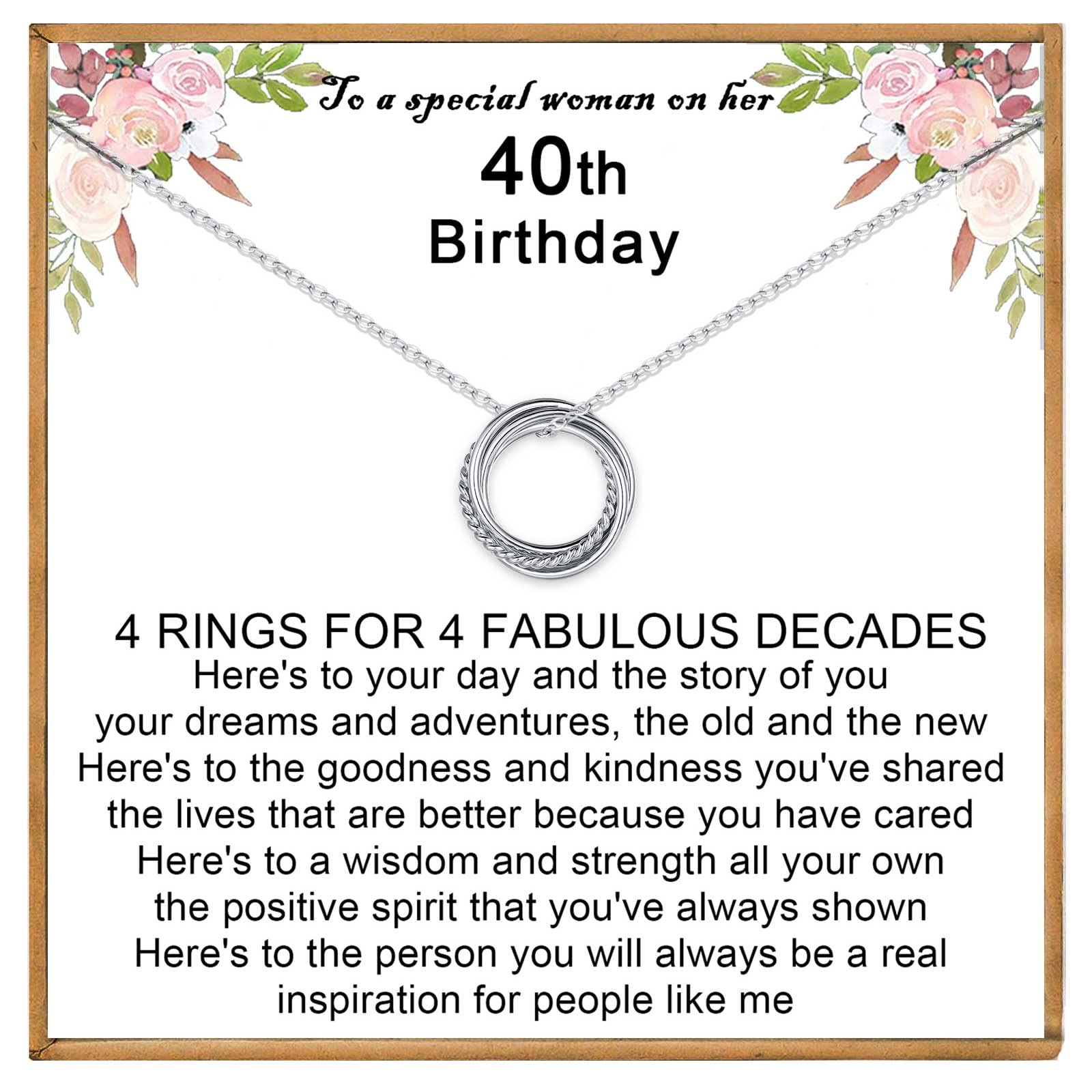 VOSAP 40th Birthday Gifts for Women, 40 Birthday Gifts for Best Friends, Sterling Silver 4 Rings Necklace Jewellery 40th Birthday Gifts for Her Daughter