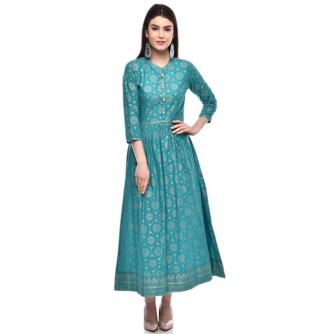 Women's A-Line Cotton Kurta (TURQUOISE)
