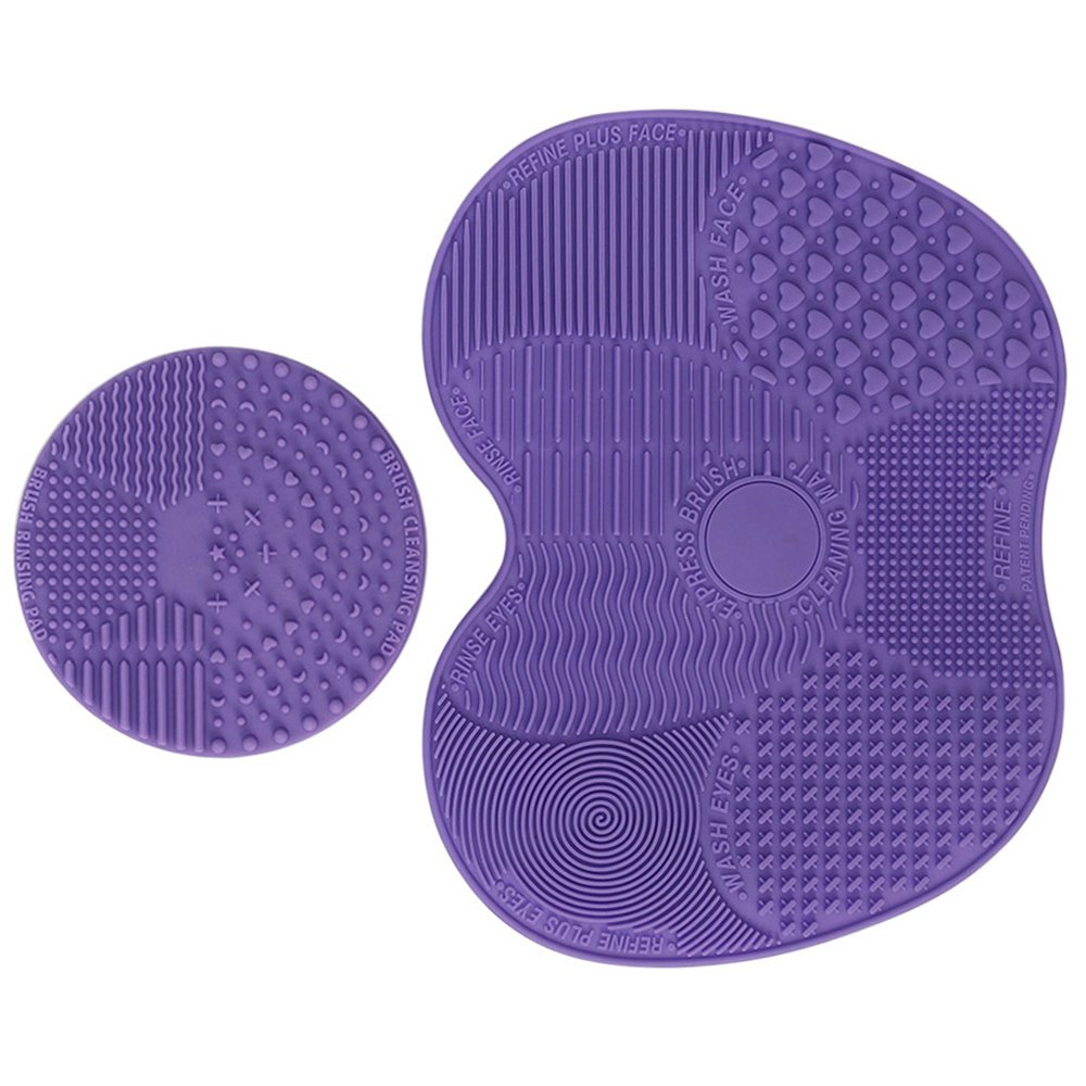 Makeup Brush Cleaning Mat Set-ESARORA Makeup Brush Cleaner Pad Set of 2 Cosmetic Brush Cleaning Mat Portable Washing Tool Scrubber Suction Cup (purple)