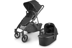 UPPAbaby Vista V2 Stroller / Convertible Single-To-Double System / Bassinet, Toddler Seat, Bug Shield, Rain Shield, and Storage Bag Included / Jake (Charcoal/Carbon Frame/Black Leather)