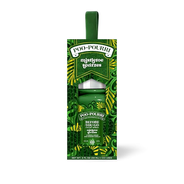 POO-POURRI BEFORE-YOU-GO TOILET SPRAY, MISTLETOE SPRITZES, 2 FL OZ – CYPRESS, CEDAR, AND SMOKED VANILLA