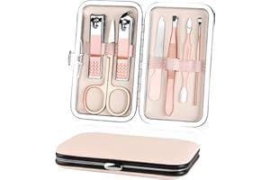 AOMIG Nail Clippers Set, 7 pcs Professional Portable Manicure Kit, Eyebrow Grooming Face Hair Clippers, Stainless Steel Nail Care Tools with Luxurious Leather Case for Travel & Home