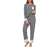 Namatime Womens Cotton Pajama Sets Stripe Long Sleeve 2 Piece Lounge Set Soft Pj Set Winter Loungewear Sleepwear with Pockets