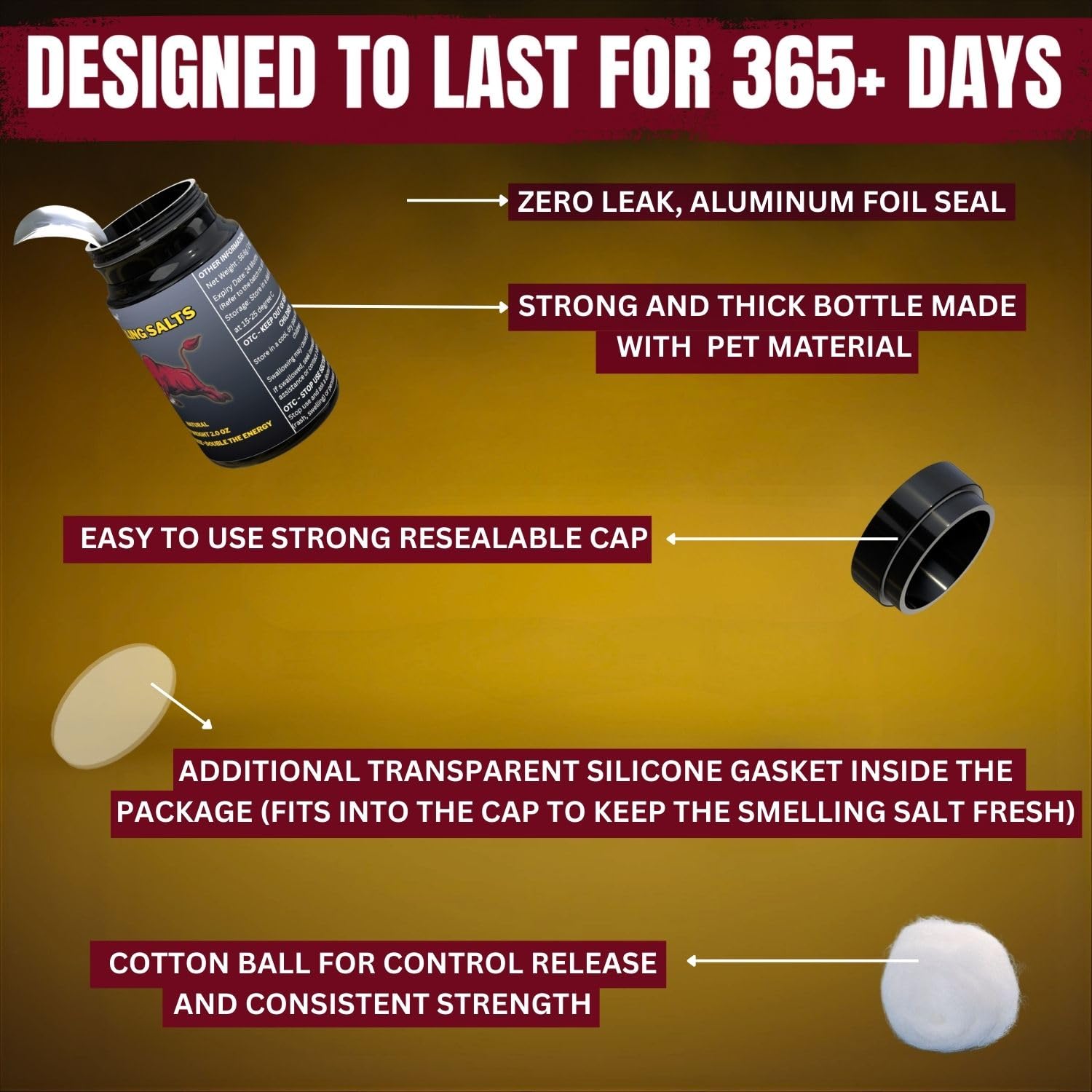 Smelling Salts Ammonia Inhalant Salts Strong Wake Up Long Lasting Enhanced Pre-Activated Potent Smelling Salt for Athletes in Hockey, Weightlifting and Powerlifting 2 OZ