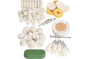 HIQALTY 62pc Wool Felt Cotton Abrasive Buffing Wheel Kit,Rotary Tool Accesseries with 3mm Shaft,for Polishing Metal Jewelry Jade