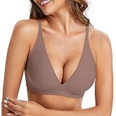 Rolral Wireless Bras for Women No Underwire Seamless Deep V Push Up Supportive - Butter-Soft Comfortable Back Smoothing Bra- Coffee M