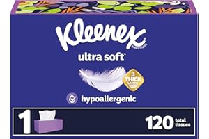 Kleenex Ultra Soft Facial Tissues, 1 Flat Box, 120 Tissues per Box, 3-Ply, Packaging May Vary