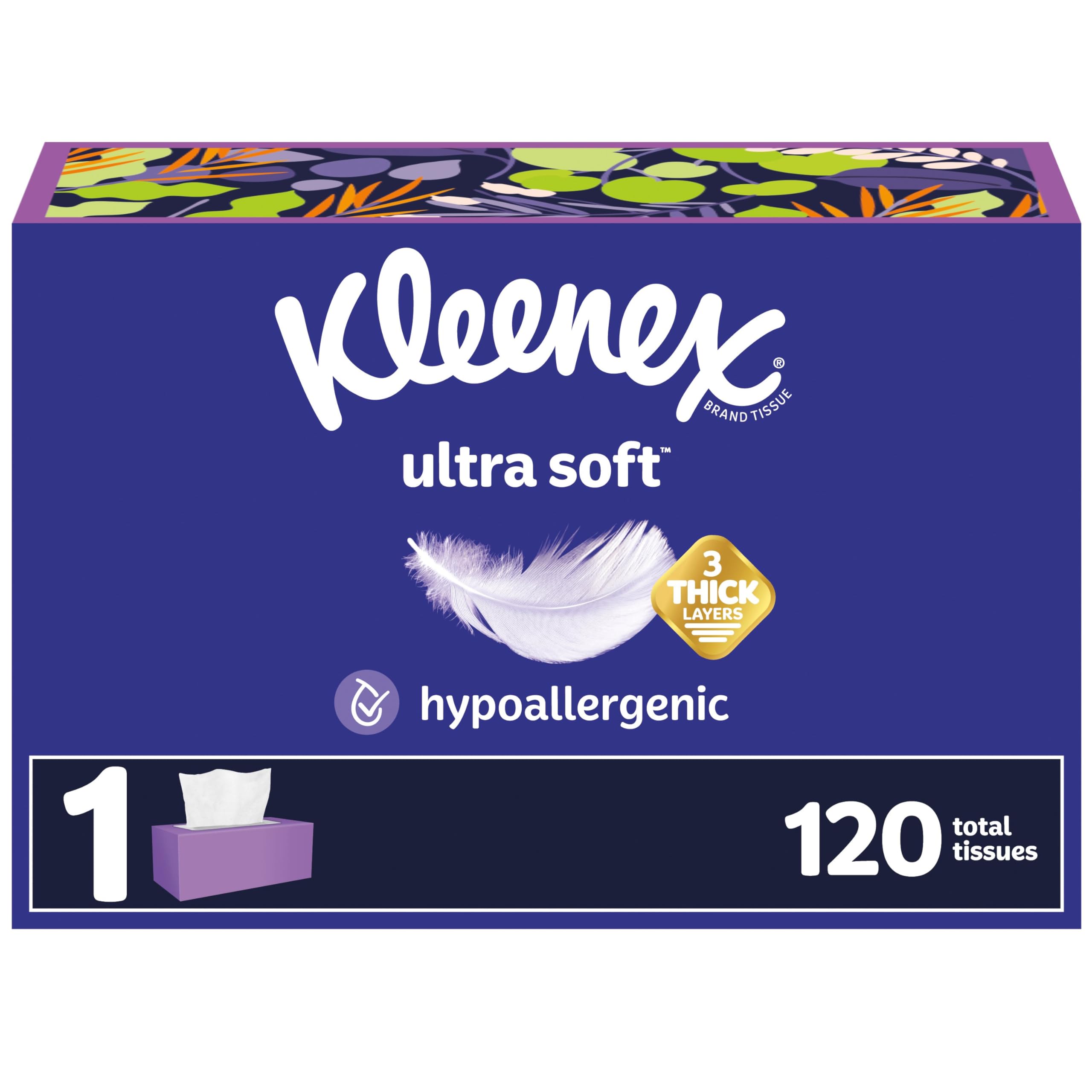 Photo 1 of Kleenex Ultra Soft Facial Tissues, 1 Flat Box, 120 Tissues per Box, 3-Ply, Packaging May VaryLPNPMEY3412744
