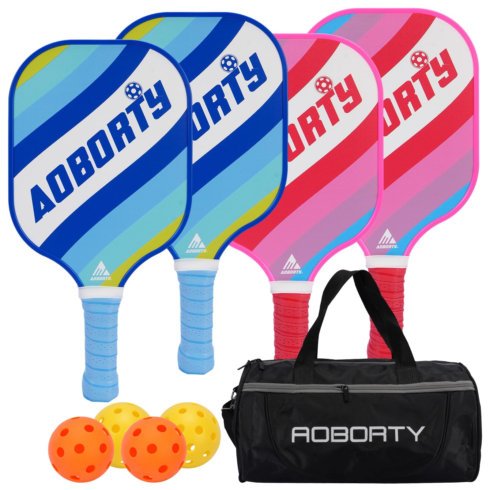 AOBORTY Pickleball Paddles 4 Pack - USAPA Light Graphite Premium Rackets Fiber Face & Polymer Honeycomb Core Pickleball Set with 4 Outdoor Indoor Balls Including Portable Carry Bag Image