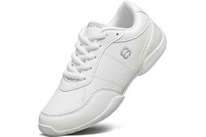 FUQIAO Girls White Cheerleading Shoes Lightweight Youth Cheer Competition Sneakers Kids Training Dance Tennis Walking Shoes