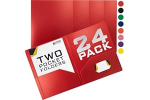 Better Office Products Heavyweight Plastic 2 Pocket Portfolio Folder, Letter Size Poly Folders 24 Pack (Red)