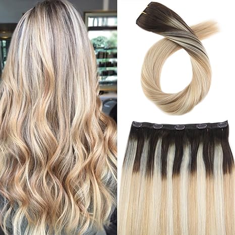 Moresoo 22Zoll/55cm Echthaar One Piece Clip In Extensions Braun #2 bis Karamell #27 bis Blond #613 Haarverlängerung Balayage 