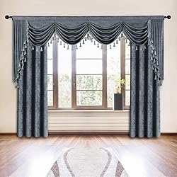 ELKCA Grey Chenille Swag Waterfall Window Curtains