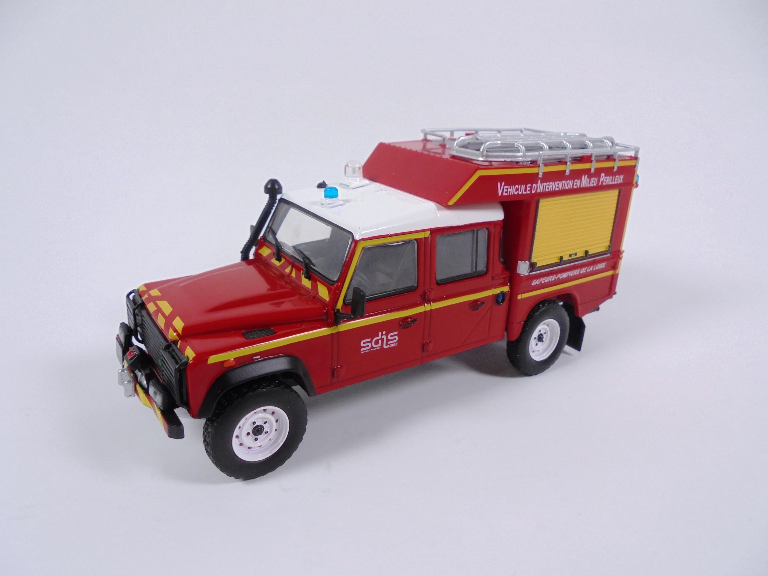 OPO 10 - 1/43 Fire Truck compatible with Land Rover Defender 130 Hazardous Environment Intervention Vehicle (GRIMP) - Hachette CPL03 Light Firefighter Vehicle
