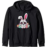 Sugar Skull Ears Rabbit Bunny Mexican Easter Day Zip Hoodie