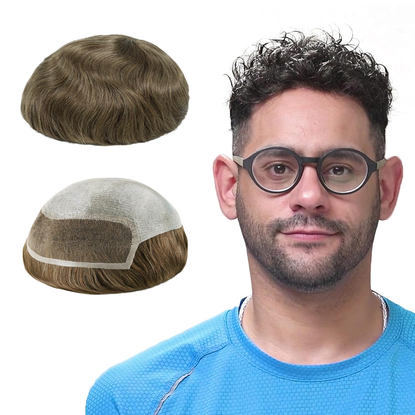 Lordhair Human Hair System for Men, 0.08mm Super Thin Skin Men's Toupee with French Lace Front, Base Size 8x10 inch Medium Density Hairpiece for Hair Loss Men