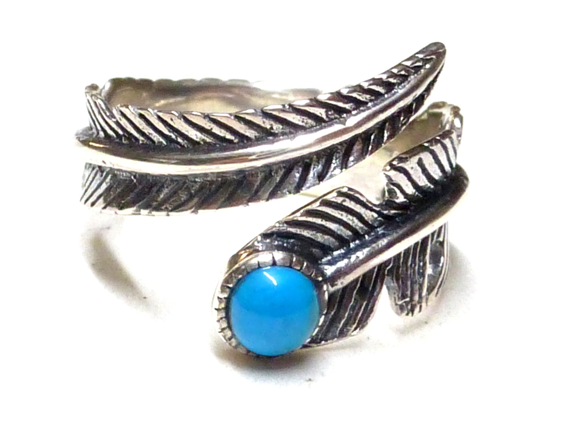 Band Ring Open Design Soul Feather Native American Jewellery with Turquoise Made of Sterling Silver, Filigree
