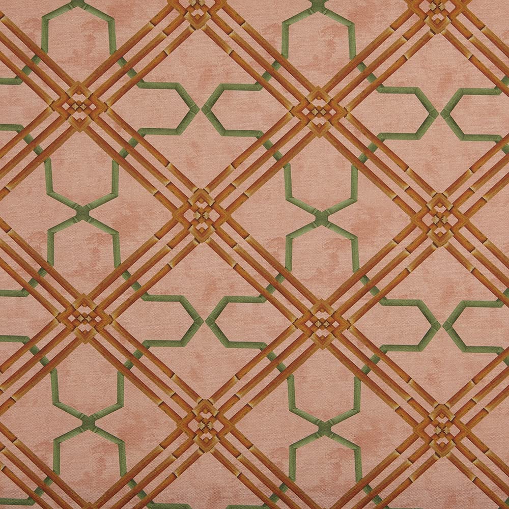 Kt KILOtela - Digital Printed Canvas Fabric, Half Panama Organic Cotton, Standard 100 by Oeko-Tex, 100 cm Length x 280 cm Width | Geometric Vintage Basilisk - Salmon Pink ─ 1 Meter