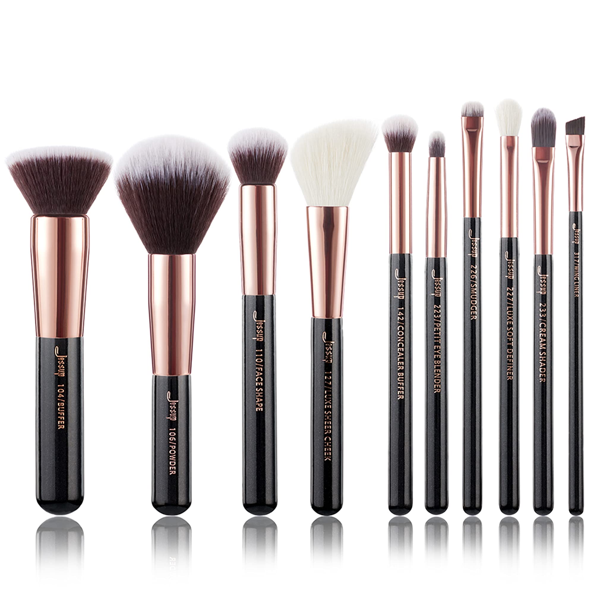Jessup Makeup Brushes Set, 10pcs Black/Rose Gold Natural Brushes kit for Powder Foundation Blush Eyeshadow Blending Concealer Eyeliner T156