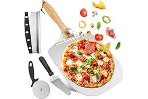 Worldity 4 Pcs Pizza Oven Accessories Set, Stainless Steel Pizza Peel, Foldable Pizza Spatula with Pizza Cutter and Shovel, P