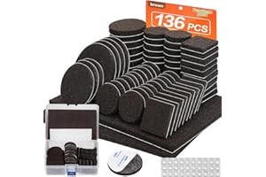 FURNIMATE Felt Furniture Pads 136 Pieces, Furniture Pads for Hardwood Floors, 5mm Thick Floor Protectors for Furniture Legs, Felt Pads for Furniture, Floor Savers for Furniture in a Case