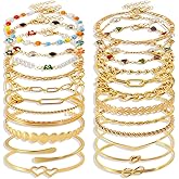 HaHaGirl Boho Gold Plate Chain Bracelets Set for Women Girls Multiple Layered Necklace Open Cuff Wrap Bangle Adjustable Link Chian BraceletsJewelry for Women Girls Gift