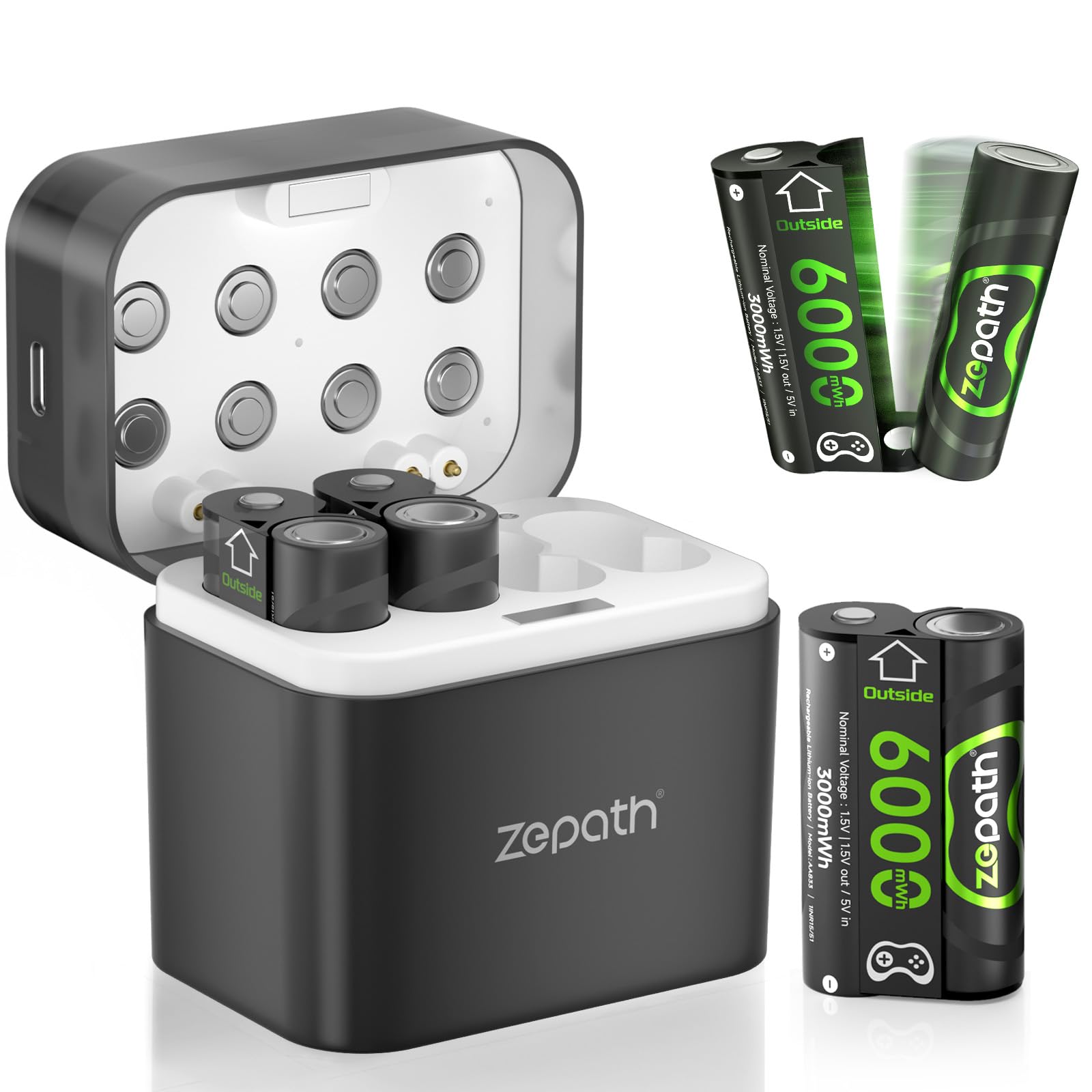 Zepath Xbox Controller Battery Pack 4 x 6000mWh Rechargeable Lithium AA Batteries with Charger for Xbox One/Xbox Series Elite Controllers