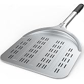Pizza Peel &ndash; 12'' Aluminum Perforated Launch Placement Retrieving Peel &ndash; Metal Hanging Hook &ndash; Lightweight Turning Peel &ndash; Non-stick Pizza Paddle &ndash; Outdoor Pizza Oven Accessories
