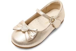 DREAM PAIRS Girls Mary Jane Dress Shoes for Toddler Heart Rhinestone Front Bow Ballerina Flat (Toddler/Little Kid)