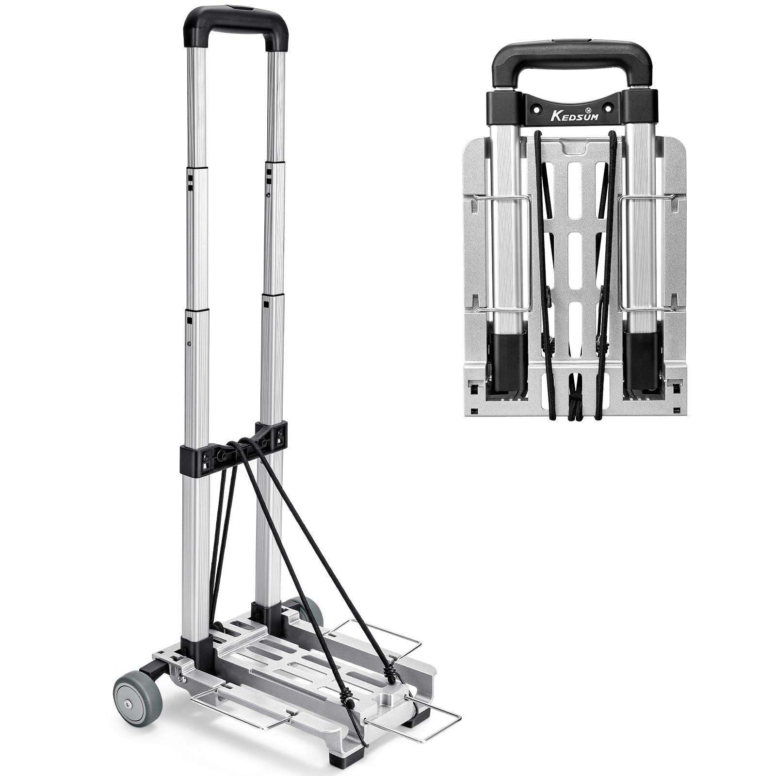 Photo 1 of KEDSUM Mini Luggage Cart with Wheels Foldable, Lightweight Aluminum Trolley Cart with Wheels, Expandable Baseplate Foding Hand Truck Dolly, Small Backpack Portable Dolly for Airport Travel Moving Use