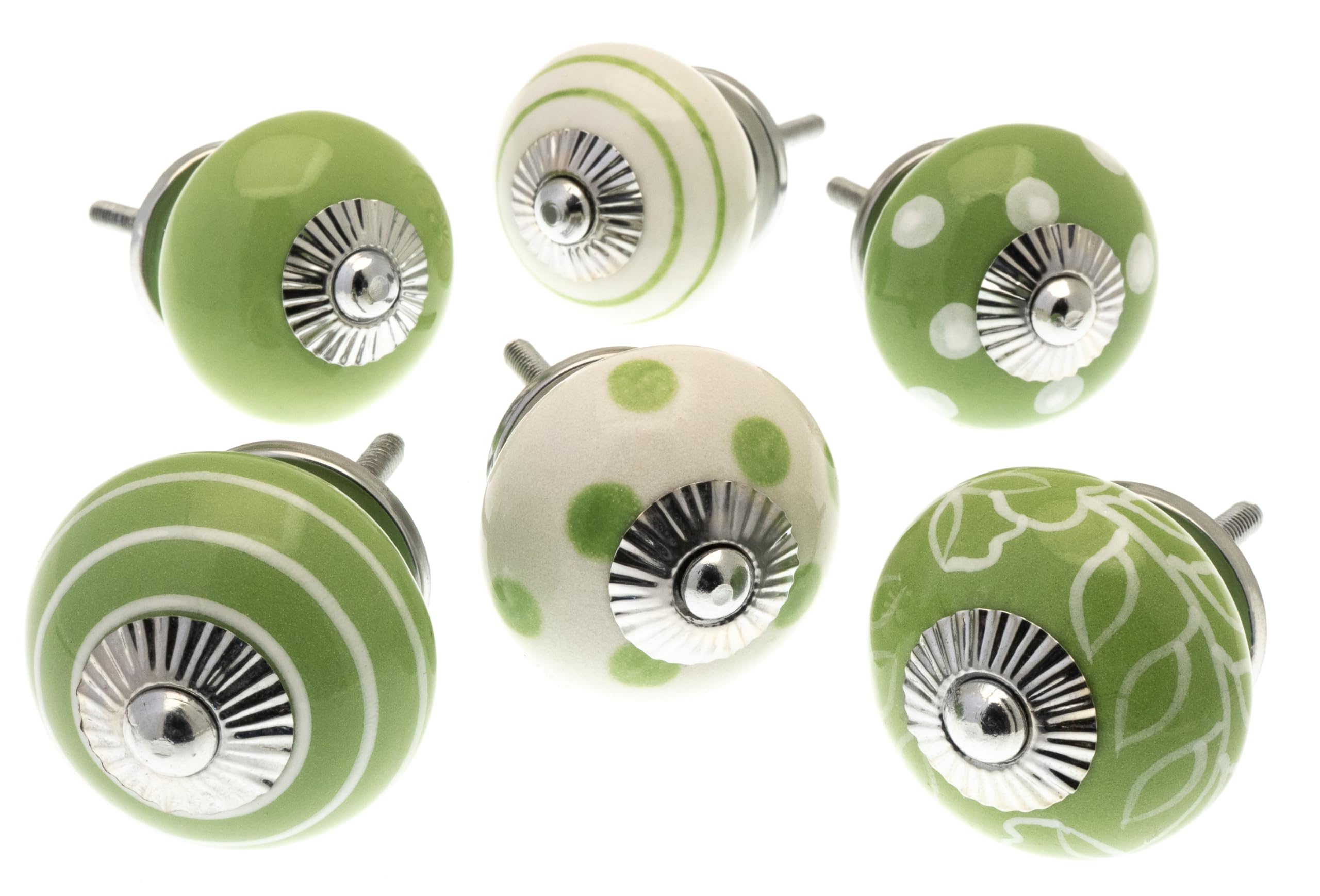 Mango Tree - Mixed Set of Green & White Cupboard Knobs x Pack 6 (MG-220-A)