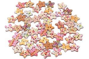 50Pcs 2 Holes Mixed Star Shaped Wooden Buttons Sewing Scrapbooking Diy Craft 25mm X 22mm