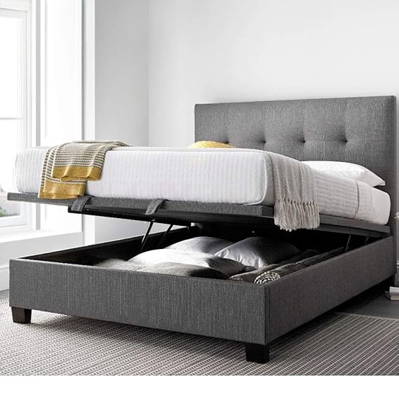 Grey Fabric Ottoman Storage Bed, Happy Beds Yorkie Grey Fabric Modern Bed 5ft UK King (150 x