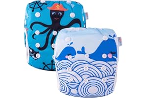 ALVABABY Swim Diapers 2pcs Reusable Adjustable & Washalbe for Boys & Girls 0-2 Years Baby Boy DYK13-14