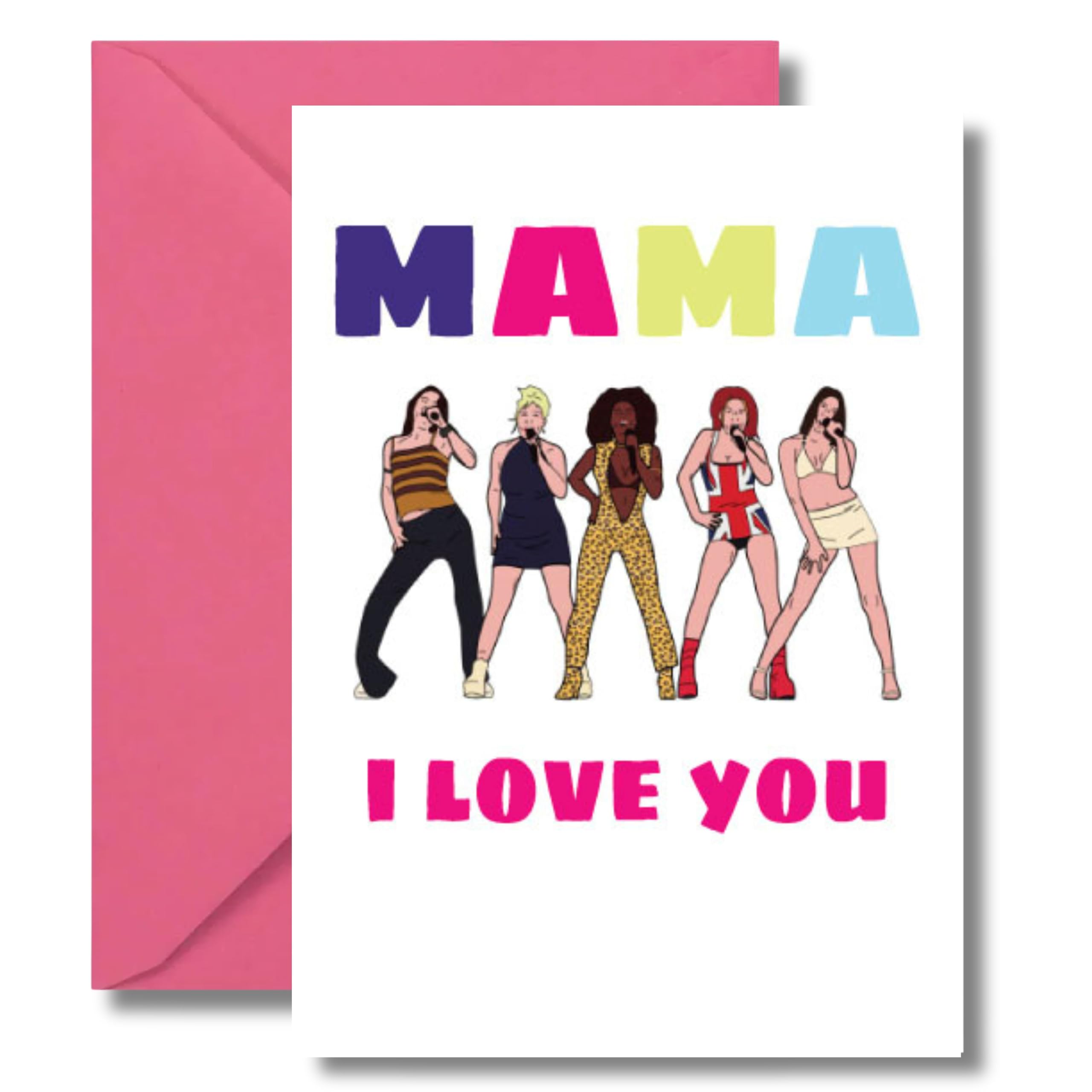 Retro Mother's Day or Birthday Card - Spice Girls Inspired Greeting Card for Mum - Mama I Love You - 5 x 7 Inch with Envelope British Humour M68