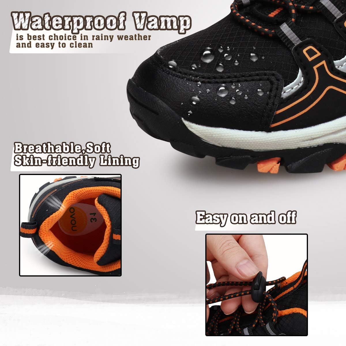  | UOVO Boys Shoes Boys Sneakers Boys Tennis Running Shoes Waterproof Hiking Shoes Kids Athletic Outdoor Sneakers Slip Resistant(Little/Big Boys) | Sneakers
