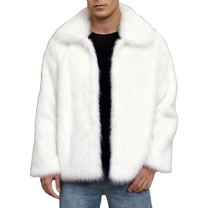 Men's Faux Fox Fur Short Coat Classic Fur Collar Shaggy Long Sleeves Warmth Winter Fuzzy Fur Garment