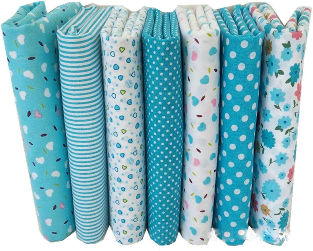 7pcs/set Cotton Fabric For Sewing Quilting Patchwork Home Textile Pink Series Tilda Doll Body Cloth - Lake Blue Series 25 * 25