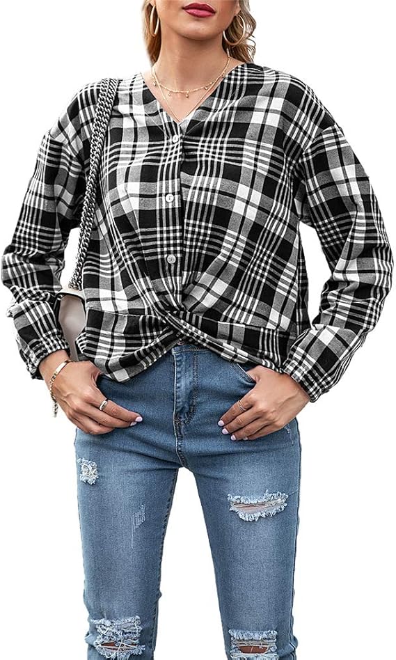 QIYUN.Z Camicie Scozzesi Vintage Camicie Oversize da Donna Camicette