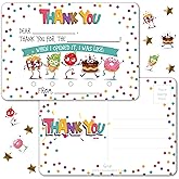 Gooji Kid’s Thank You Cards, 25 Pc. Postcards Set, Double-Sided Custom Cardstock with Fill in the Blank Messages for Birthday Party, Event, or Holiday Use, Stickers Included (Party Treats)