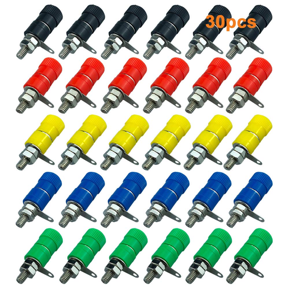 QitinDasen 30Pcs Binding Post Terminal, for 4mm Banana Plug Connector (5 Color)