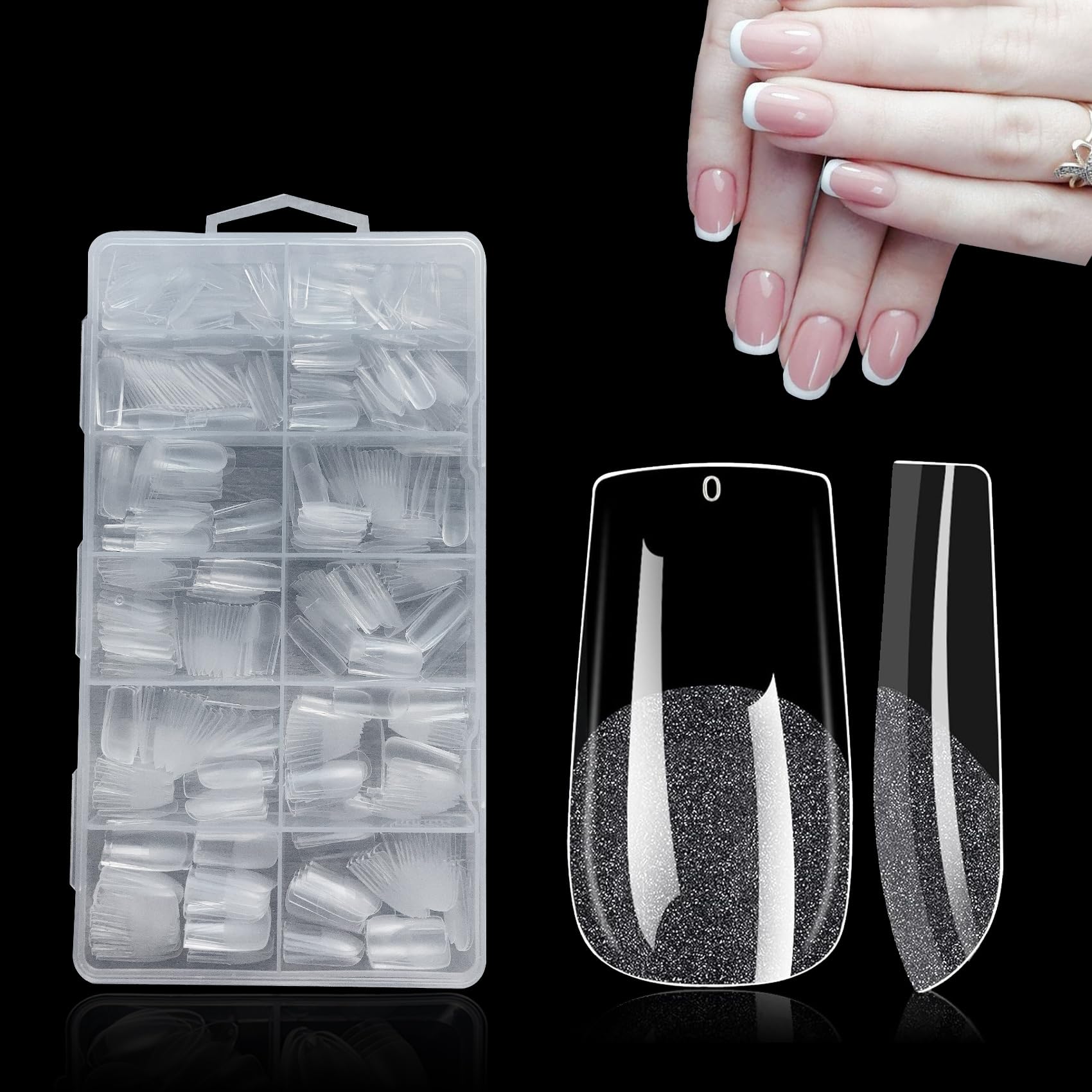 SanFangyue Square Shaped Short Nail Tips - 552PCS Half Matte Soft Gel Tips, No File Needed- Full Cover False Nails, Clear Acrylic Nail Tips for Press On Extension, 12 Sizes